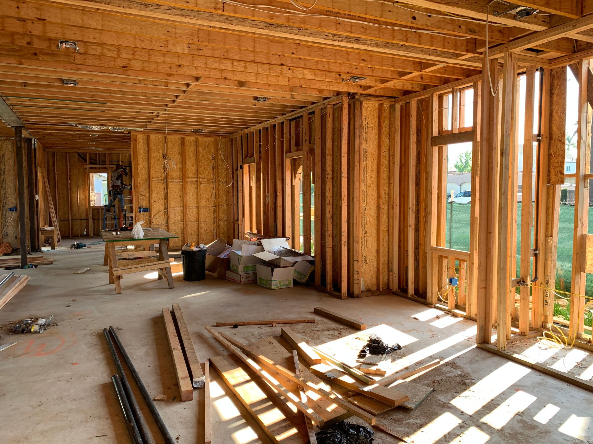 Renovation in progress with timber framing