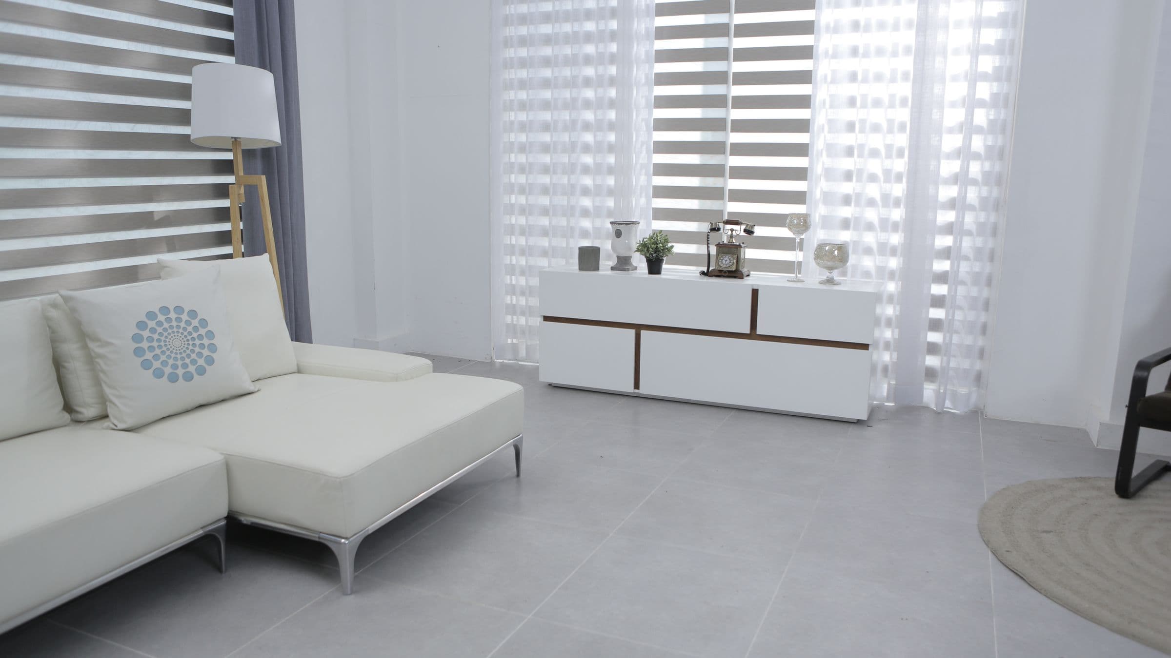 Bright, freshly painted open-plan living space